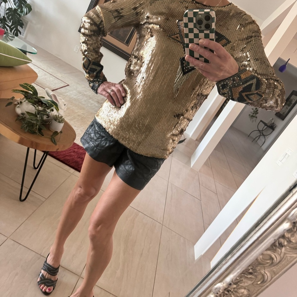 Vintage Riazee Southwest / Western Sequin Blouse Cooper Size M